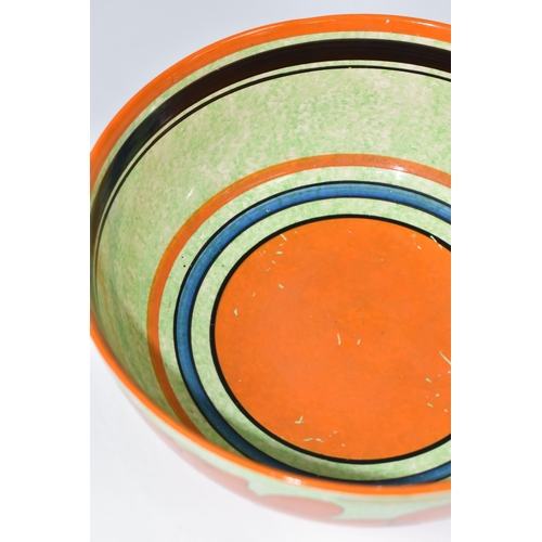 437 - A CLARICE CLIFF 'CAFÉ AU LAIT' RED ROOFS BOWL, diameter 21cm orange, blue and brown banding, black p... 