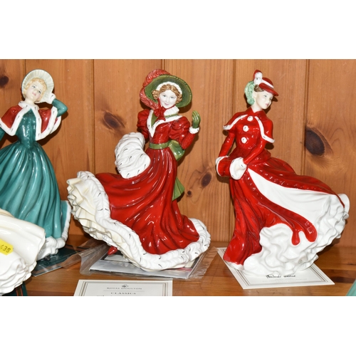 438 - A GROUP OF SEVEN ROYAL DOULTON CHRISTMAS FIGURINES, comprising HN5168 'On The First Day Of Christmas... 