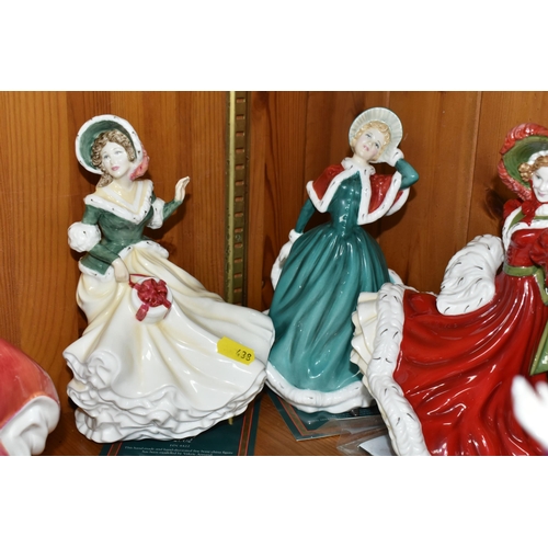 438 - A GROUP OF SEVEN ROYAL DOULTON CHRISTMAS FIGURINES, comprising HN5168 'On The First Day Of Christmas... 