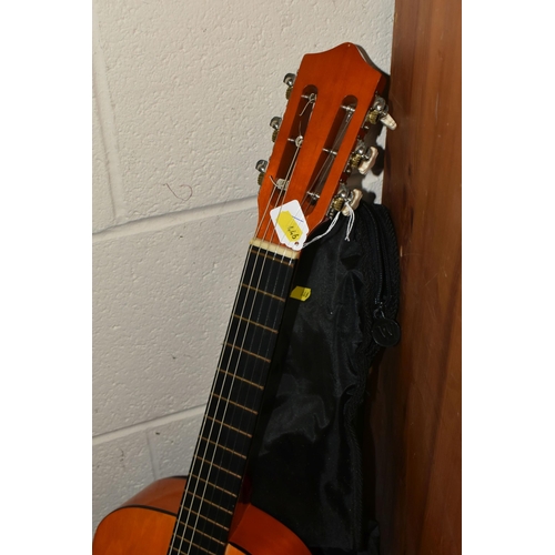 446 - A 'VINTAGE' BANJO AND CHILD'S ACOUSTIC GUITAR, comprising a six string banjo with a soft case and a ... 