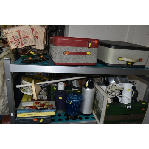 447 - TWO BOXES AND LOOSE VINTAGE ELECTRICAL SUNDRIES, to include an 'Elizabethan' model Princess reel to ... 