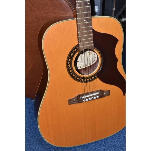 450 - AN EKA ITALIAN ACOUSTIC GUITAR AND CASE, comprising a Model VI six string guitar having mahogany ven... 