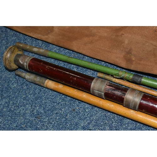 468 - VINTAGE FISHING TACKLE ETC, to include an unbranded split cave fishing rod, approximate length 160cm... 