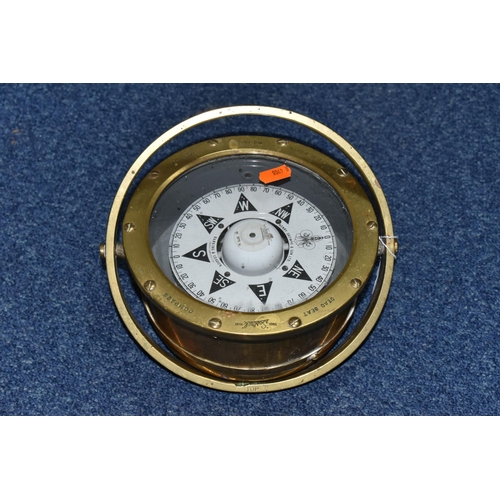 481 - A SHIP'S BRASS COMPASS,  made by Henry Brown & Son Ltd for Capt. O.M Watts No. 1872, stamped  'Dead ... 