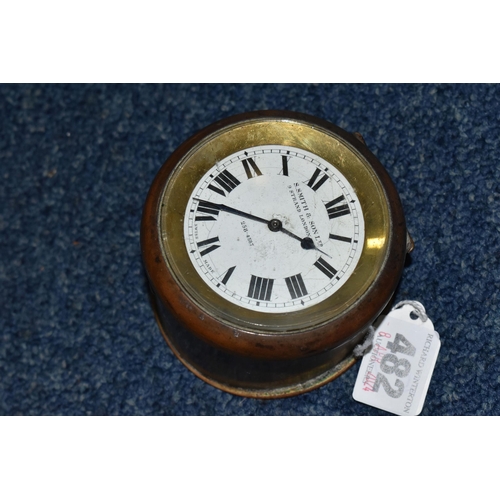 482 - A SMALL CLOCK SWISS MADE FOR S.SMITH & SON LTD. 8-day motor clock in brass case, stamped 370, with k... 