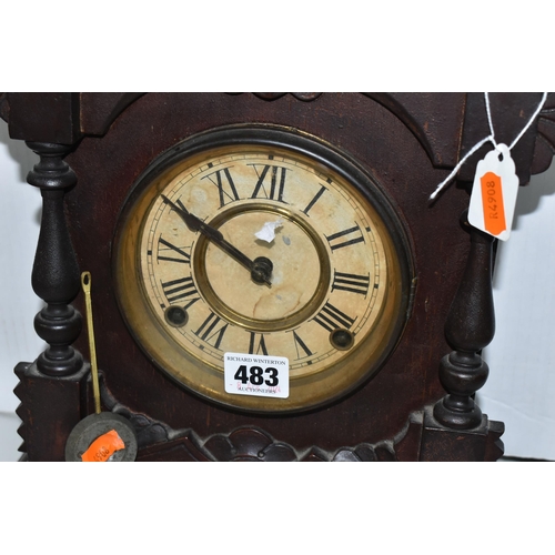 483 - A AMERICAN MANTEL CLOCK, made by The Ansonia Clock Company - New York, a stained pine, striking gong... 