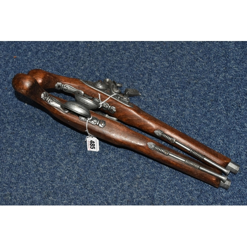 485 - A PAIR OF REPLICA, ORNAMENTAL FLINTLOCK PISTOLS, length 43cm (2) (Condition Report: both appear in g... 