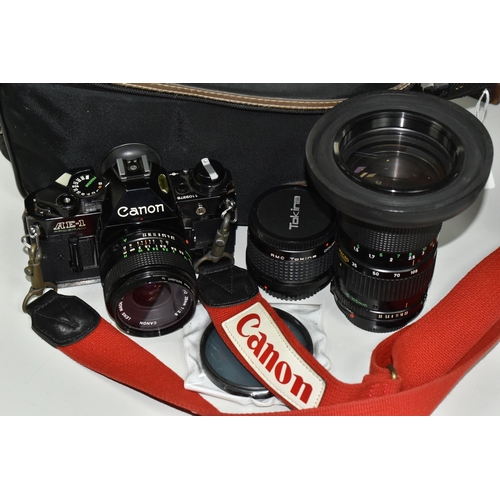 491 - CANON PHOTOGRAPHIC EQUIPMENT ETC, comprising a Canon AE-1 Program 35mm SLR camera body, Canon 35-105... 