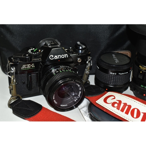 491 - CANON PHOTOGRAPHIC EQUIPMENT ETC, comprising a Canon AE-1 Program 35mm SLR camera body, Canon 35-105... 