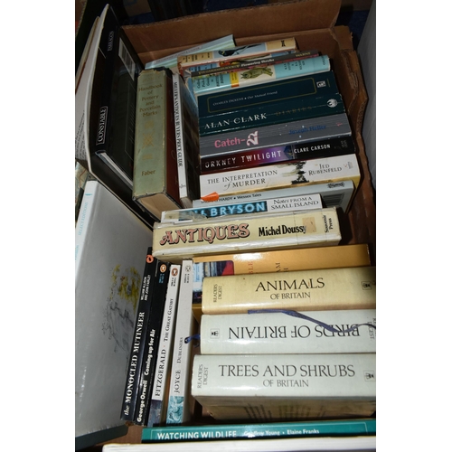 495 - THREE BOXES OF HARDBACK AND PAPERBACK BOOKS, including art, drawing, painting, woodwork, novels, tra... 