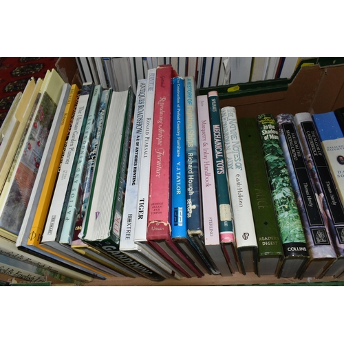 495 - THREE BOXES OF HARDBACK AND PAPERBACK BOOKS, including art, drawing, painting, woodwork, novels, tra... 