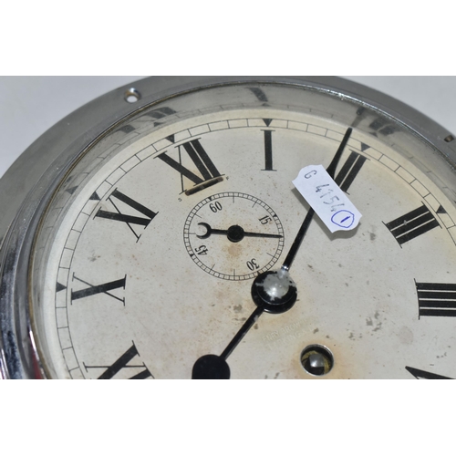 502 - AN EARLY 20TH CENTURY CHROME CASED SESTREL WALL CLOCK, painted dial, Roman numerals, subsidiary seco... 