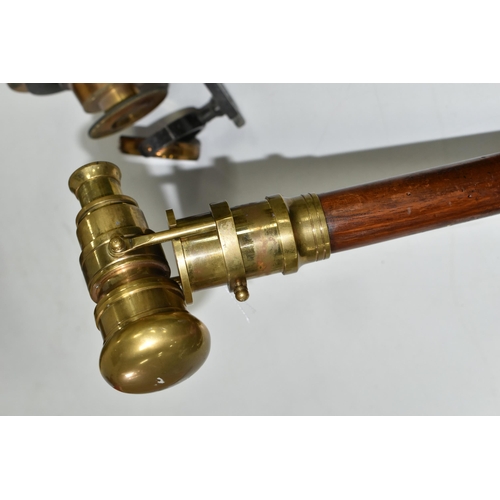 504 - A REPRODUCTION WALKING CANE FITTED WITH BRASS TELESCOPE, length with telescope open 92cm, together w... 