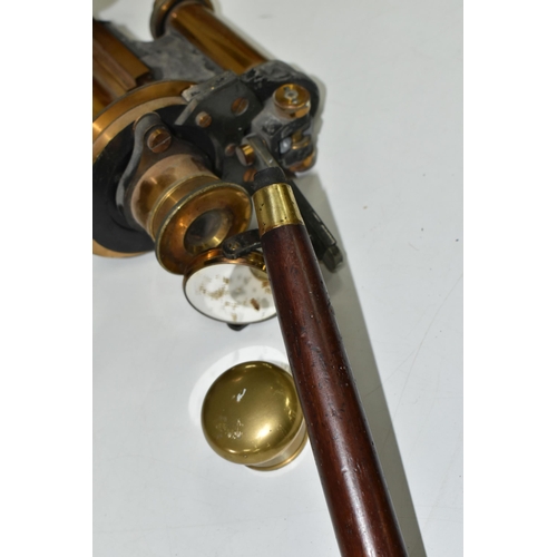 504 - A REPRODUCTION WALKING CANE FITTED WITH BRASS TELESCOPE, length with telescope open 92cm, together w... 