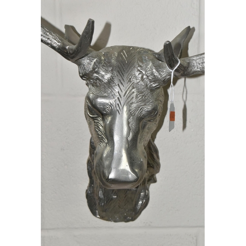 514 - FOUR PIECES OF STAG THEMED MODERN METALWARE, comprising two wall mounts, width of widest 56cm, a twi... 