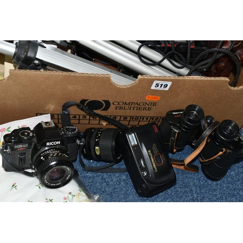 519 - FOUR BOXES AND LOOSE MISCELLANEOUS SUNDRIES, to include a Praktica LTL camera, a Zenith Lomo camera,... 