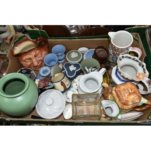 521 - SIX BOXES AND LOOSE CERAMICS AND GLASSWARE, to include a Royal Doulton 'John Barleycorn' character j... 