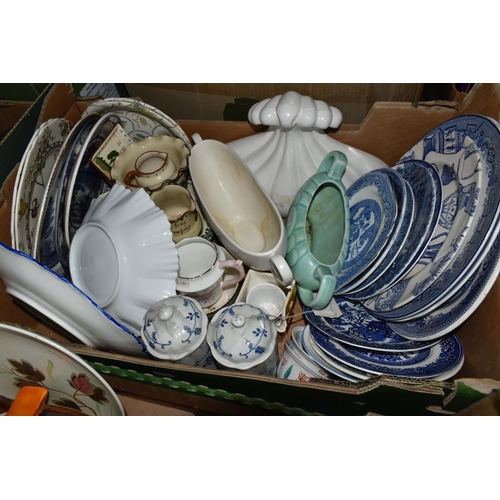 523 - SIX BOXES OF CERAMICS AND GLASSWARE, to include Poole Pottery 'Traditional' pattern giftware, a Brau... 