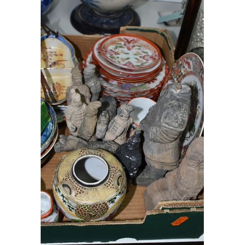 529 - A BOX AND LOOSE ORIENTAL CERAMICS ETC, to include a pair of Chinese storage jars with covers, a pair... 