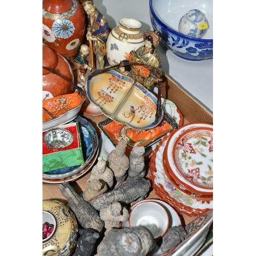 529 - A BOX AND LOOSE ORIENTAL CERAMICS ETC, to include a pair of Chinese storage jars with covers, a pair... 