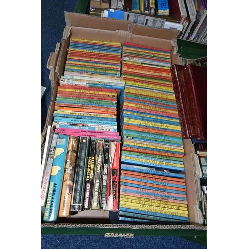 534 - FIVE BOXES OF ASSORTED FICTION AND NON FICTION BOOKS, to include a box of vintage Penguin books, mod... 