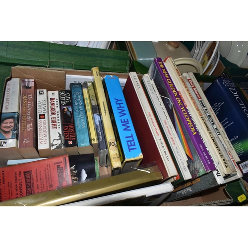 534 - FIVE BOXES OF ASSORTED FICTION AND NON FICTION BOOKS, to include a box of vintage Penguin books, mod... 