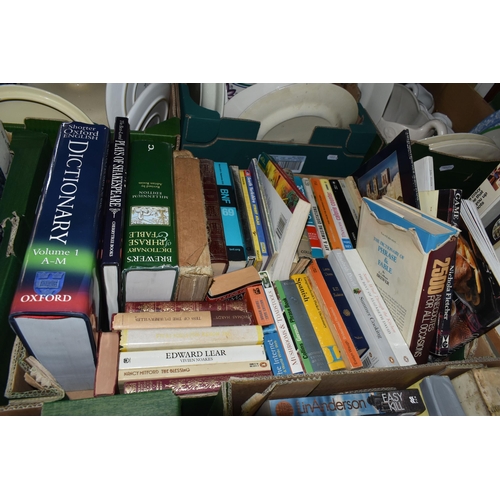 534 - FIVE BOXES OF ASSORTED FICTION AND NON FICTION BOOKS, to include a box of vintage Penguin books, mod... 