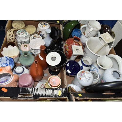 535 - SIX BOXES AND LOOSE CERAMICS, including a Rosenthal Classic Rose face jug, a pair of Japanese satsum... 