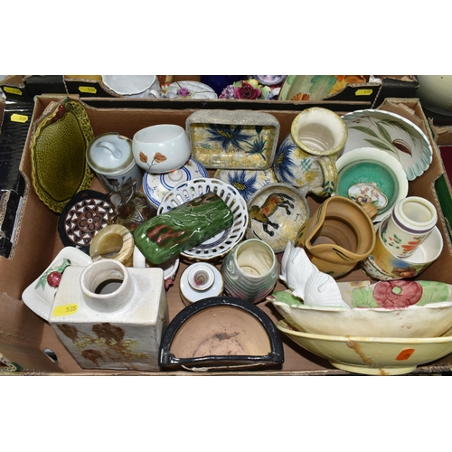 535 - SIX BOXES AND LOOSE CERAMICS, including a Rosenthal Classic Rose face jug, a pair of Japanese satsum... 