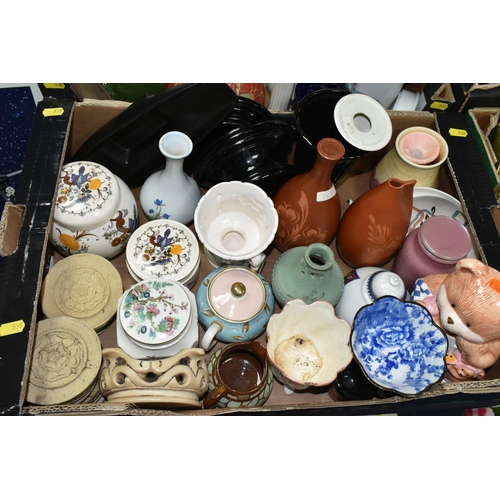 535 - SIX BOXES AND LOOSE CERAMICS, including a Rosenthal Classic Rose face jug, a pair of Japanese satsum... 