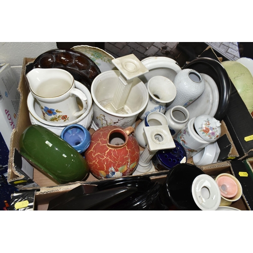 535 - SIX BOXES AND LOOSE CERAMICS, including a Rosenthal Classic Rose face jug, a pair of Japanese satsum... 