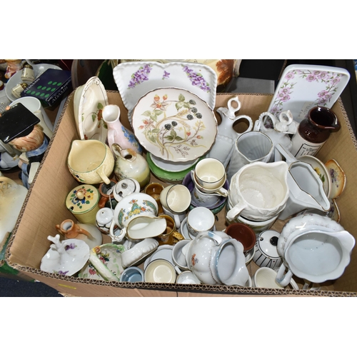 535 - SIX BOXES AND LOOSE CERAMICS, including a Rosenthal Classic Rose face jug, a pair of Japanese satsum... 