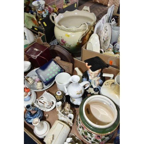 535 - SIX BOXES AND LOOSE CERAMICS, including a Rosenthal Classic Rose face jug, a pair of Japanese satsum... 