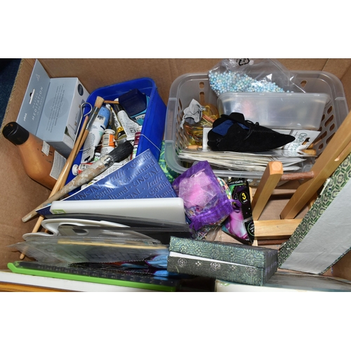 537 - FOUR BOXES OF CRAFTING EQUIPMENT, including quilling, stencilling, painting, calligraphy, etc (4 box... 