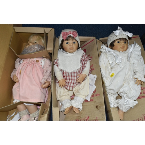 544 - FIVE BOXED ZAPF CREATION DESIGNER AND COLLECTION DOLLS, comprising 'Herzchen Bube' and 'Herzchen Mad... 