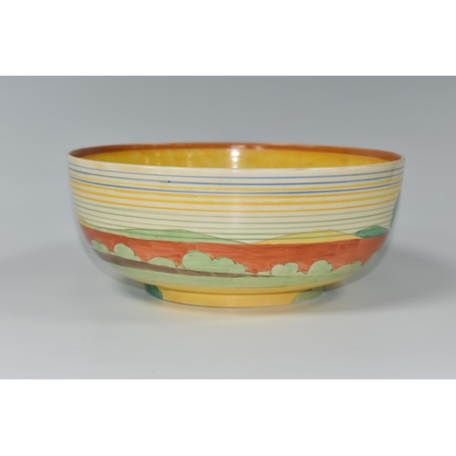 548 - A CLARICE CLIFF BIZARRE BROOKFIELD PATTERN BOWL, decorated exterior, the interior with orange and ye... 