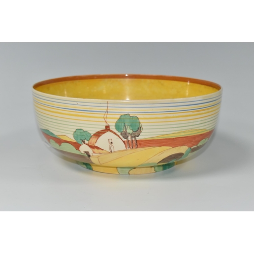 548 - A CLARICE CLIFF BIZARRE BROOKFIELD PATTERN BOWL, decorated exterior, the interior with orange and ye... 