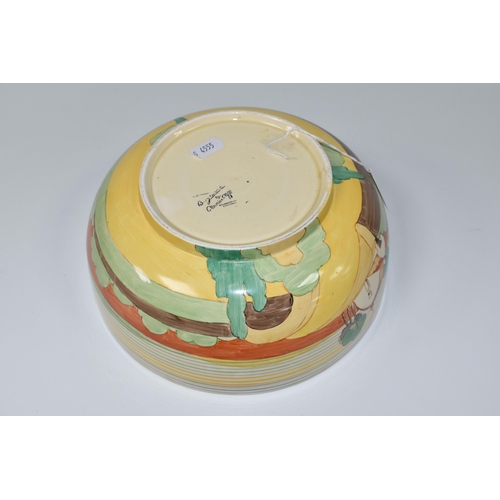 548 - A CLARICE CLIFF BIZARRE BROOKFIELD PATTERN BOWL, decorated exterior, the interior with orange and ye... 