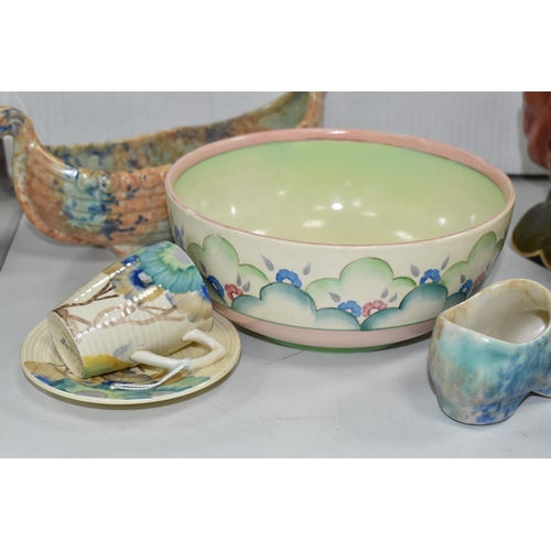 553 - A GROUP OF CLARICE CLIFF AND SHORTER & SONS POTTERY, comprising a 'Clouds' design bowl, pink and gre... 