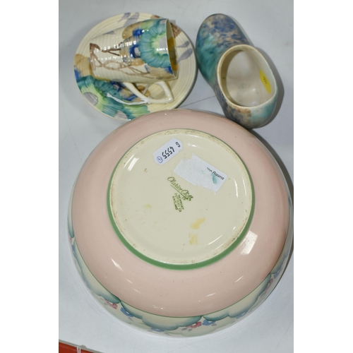 553 - A GROUP OF CLARICE CLIFF AND SHORTER & SONS POTTERY, comprising a 'Clouds' design bowl, pink and gre... 