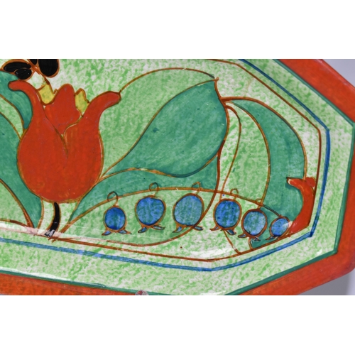 554 - A CLARICE CLIFF BIZARRE RED TULIP PATTERN CAFE AU LAIT SANDWICH TRAY, shape NO. 344, hand painted wi... 