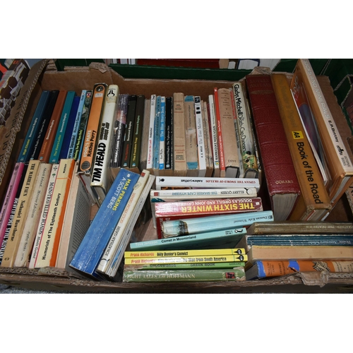 555 - FIVE BOXES OF ASSORTED FICTION AND NON FICTION BOOKS, subjects  include antiques and collecting, cra... 