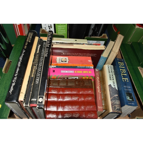 555 - FIVE BOXES OF ASSORTED FICTION AND NON FICTION BOOKS, subjects  include antiques and collecting, cra... 