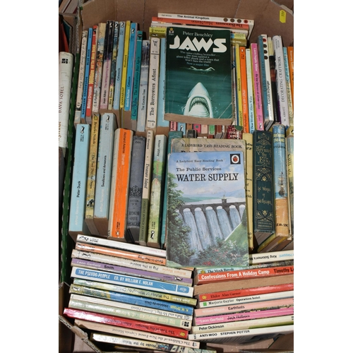 559 - SIX BOXES OF ASSORTED BOOKS, over one hundred books to include a quantity of mid-century Penguin pap... 