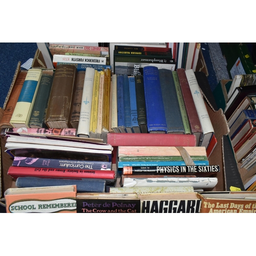 559 - SIX BOXES OF ASSORTED BOOKS, over one hundred books to include a quantity of mid-century Penguin pap... 