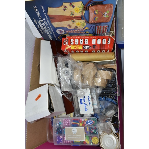 560 - TWO BOXES AND LOOSE GLASS AND PLASTIC BEADS AND BEADING LOOM, to include twelve plastic storage cont... 