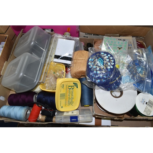 562 - SEVEN BOXES OF CRAFTING MATERIALS AND EQUIPMENT, to include a Provo Craft  'Cuttlebug' embossing die... 