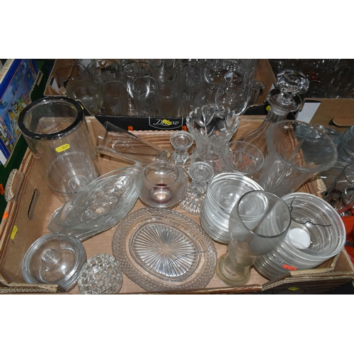 563 - SIX BOXES OF GLASSWARE, to include a stainless steel tea set made in Japan 18/8, wineglasses, jelly ... 