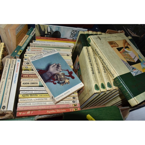 566 - FIVE BOXES OF ASSORTED BOOKS, mostly hardback books to include fourteen volumes of The New Illustrat... 