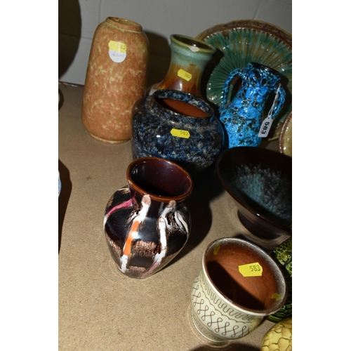 583 - A GROUP OF LATE 19TH CENTURY CERAMICS AND STUDIO POTTERY, ETC, including glazed terracotta buttons, ... 